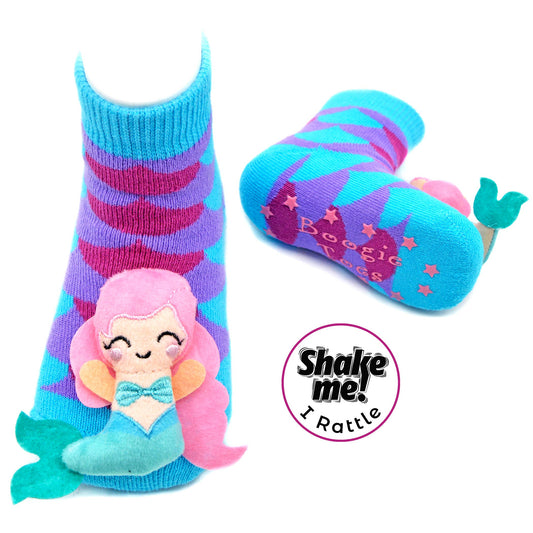 Rainbow Mermaid Boogie Toes -Baby Rattle Socks: 6-12M