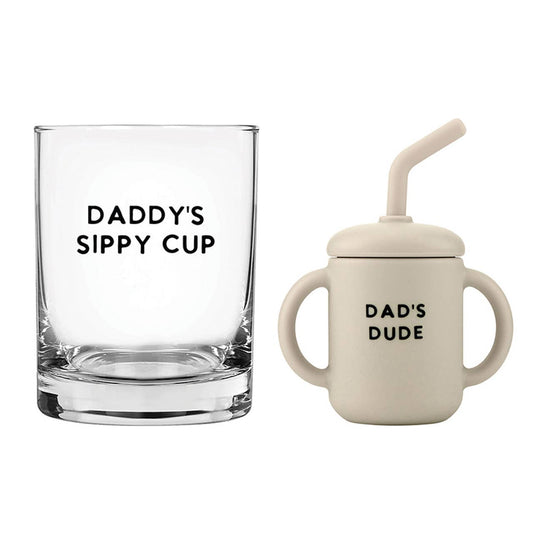 Dad and Dude Glass and Sippy Cup Set