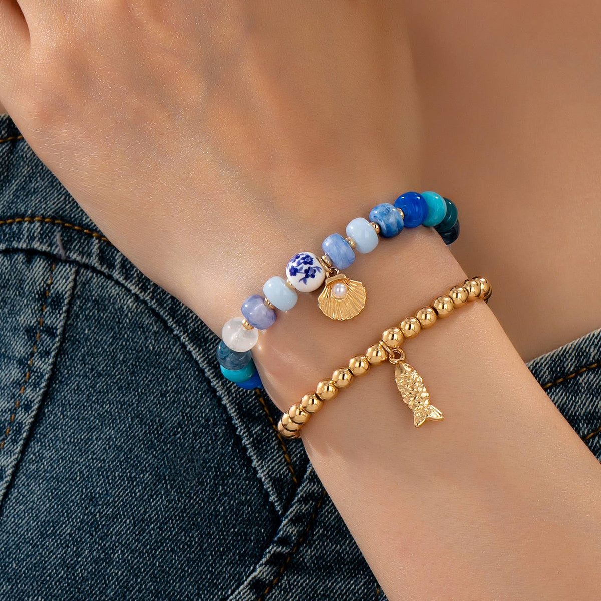 Nautical Beaded Stretch Bracelet Set
