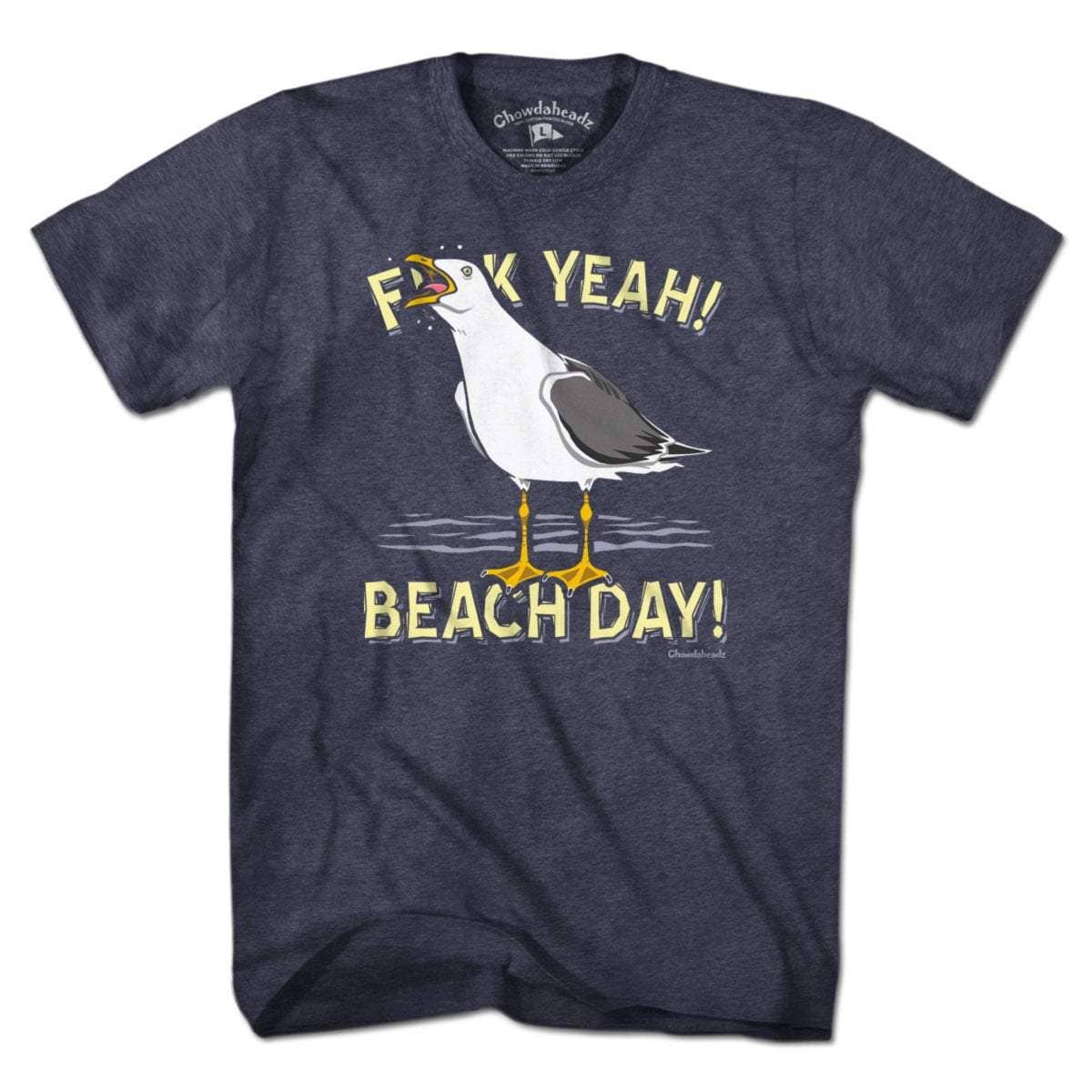 F Yeah! Beach Day! Seagull T-Shirt: Heather Blue / Unisex / 2XL