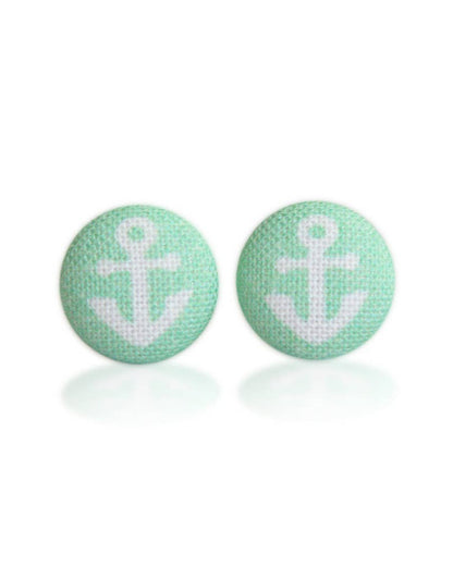 Seafoam Anchor Fabric Button Earrings